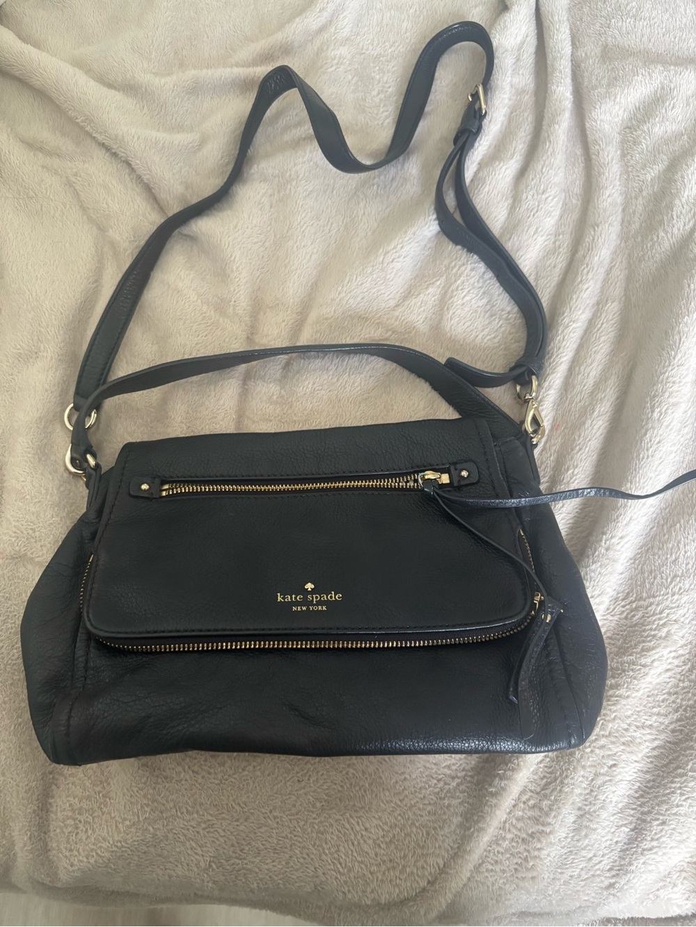 kate spade Black Leather Crossbody with Gold Hardware